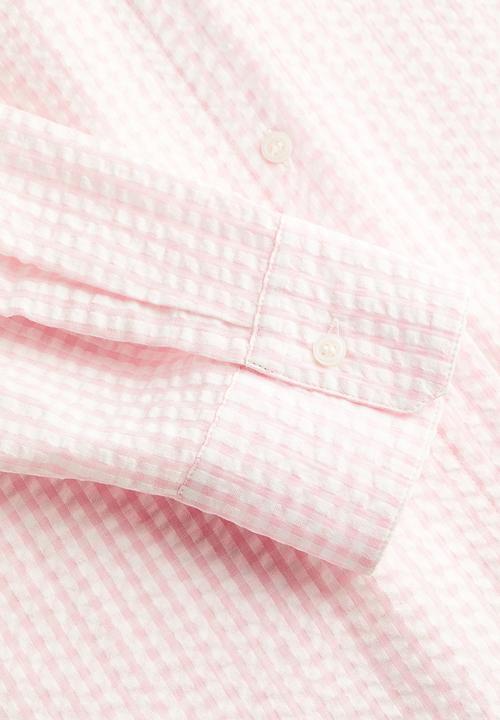 H&M - Oversized seersucker shirt - light pink checked 