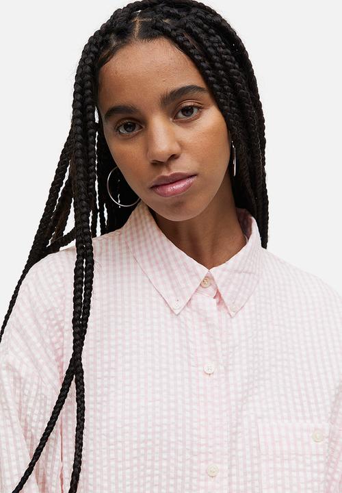 H&M - Oversized seersucker shirt - light pink checked 
