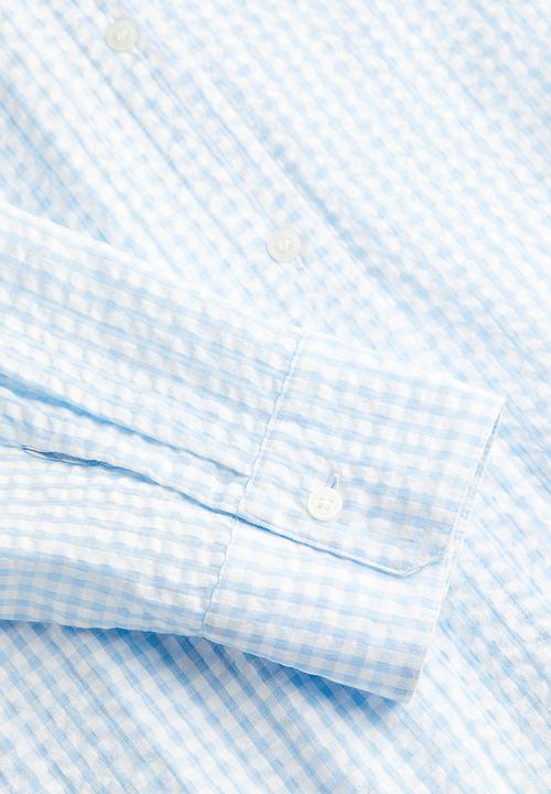 H&M - Oversized seersucker shirt - light blue checked 