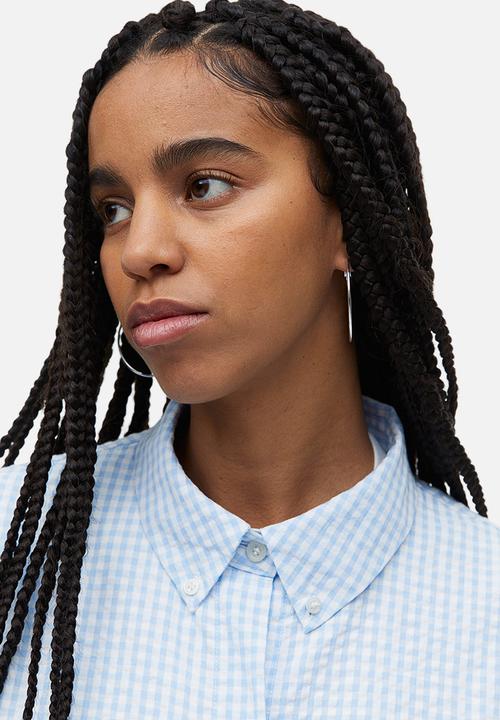 H&M - Oversized seersucker shirt - light blue checked 