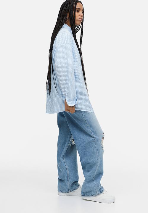 H&M - Oversized seersucker shirt - light blue checked 