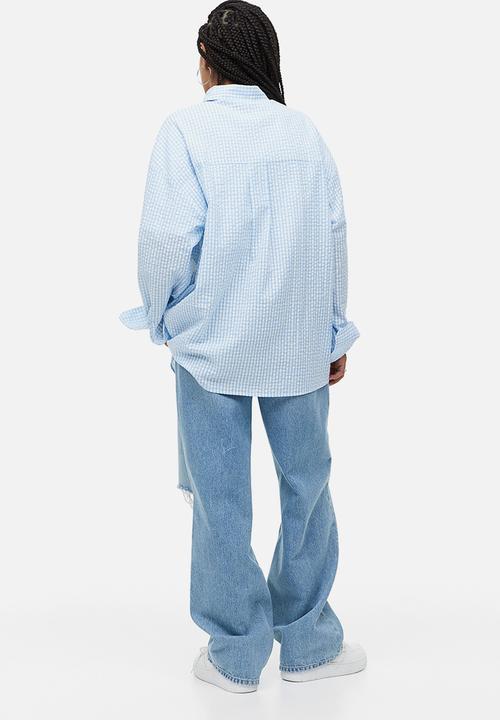 H&M - Oversized seersucker shirt - light blue checked 