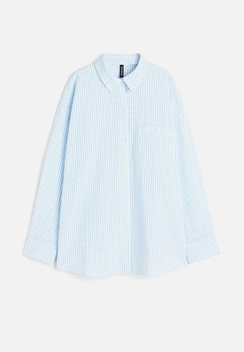 H&M - Oversized seersucker shirt - light blue checked 