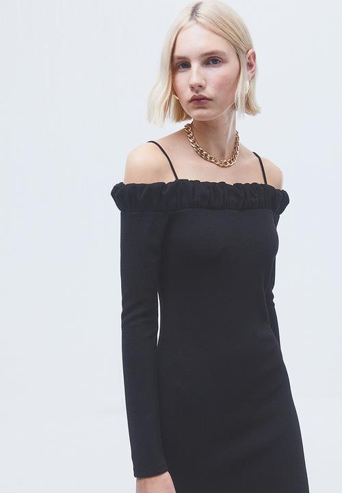 H&M - Frill-trimmed off-the-shoulder dress - black