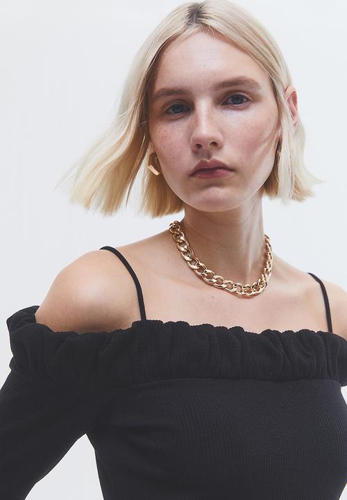 H&M - Frill-trimmed off-the-shoulder dress - black