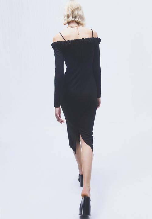 H&M - Frill-trimmed off-the-shoulder dress - black