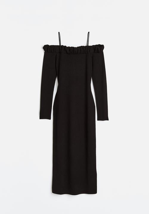 H&M - Frill-trimmed off-the-shoulder dress - black