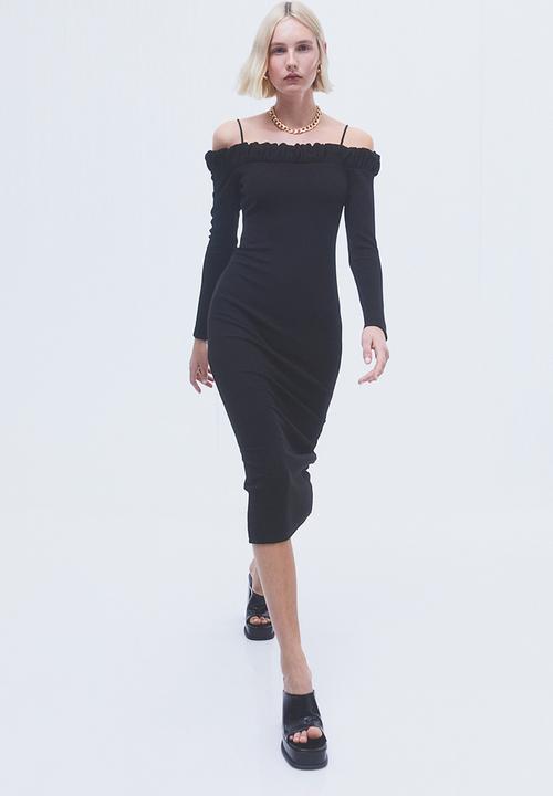 H&M - Frill-trimmed off-the-shoulder dress - black