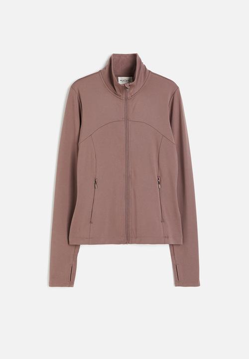 H&M - Softmove™ zip-through sports top - dark beige 