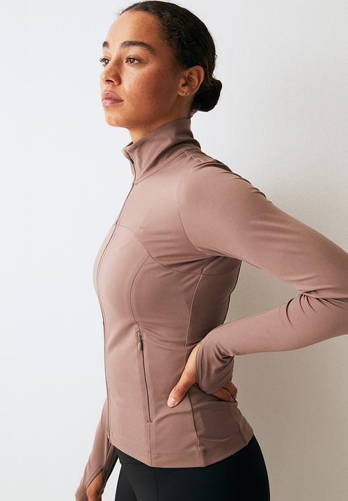 H&M - Softmove™ zip-through sports top - dark beige 