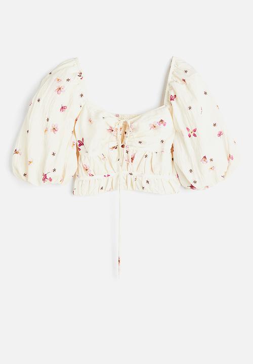 H&M - Puff sleeved cropped top - cream