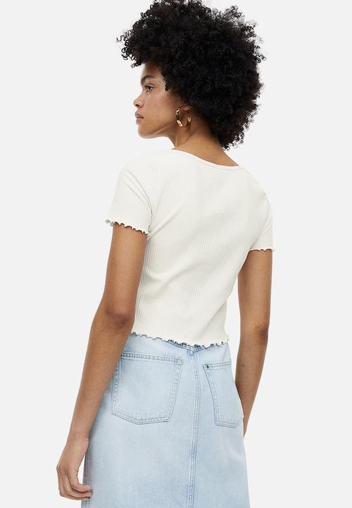 H&M - Ribbed button-front top - white
