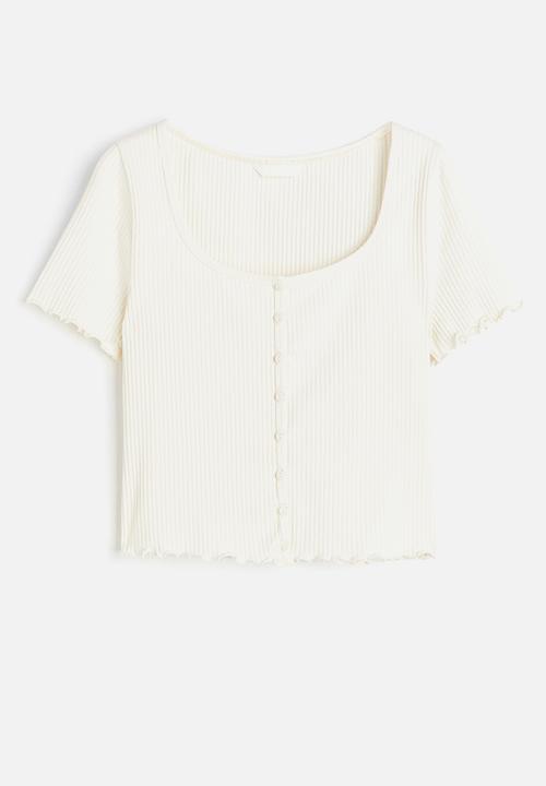H&M - Ribbed button-front top - white