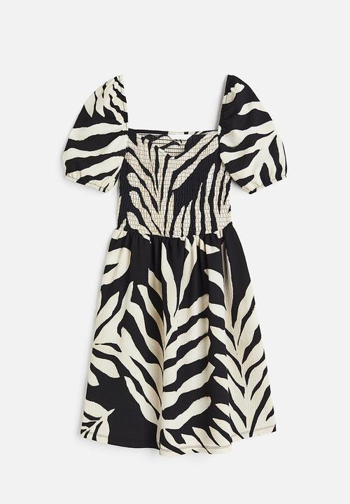 H&M - Puff-sleeved textured jersey dress - black