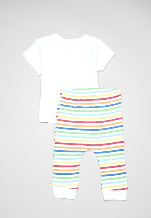 MINOTI - 2 Pack T-shirt & stripe legging set - white