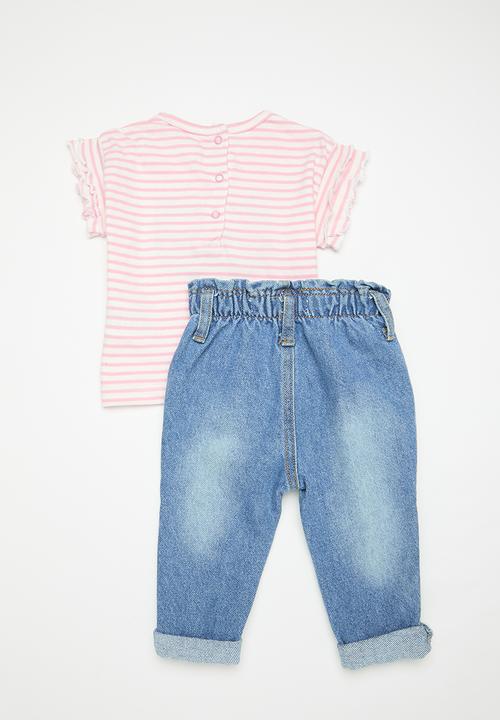 MINOTI - 2 Pack stripe T-shirt & denim trouser set - multi