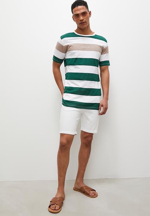 Superbalist - Ash bold y/d stripe tee - dusty blue & ecru