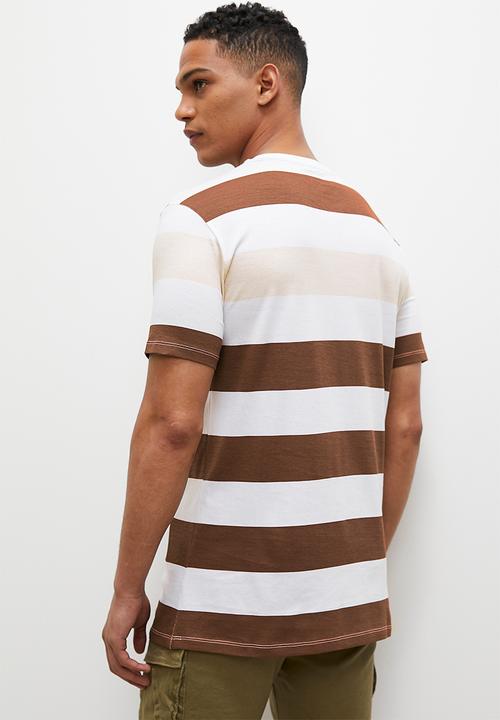 Superbalist - Ash bold y/d stripe tee - brown & ecru