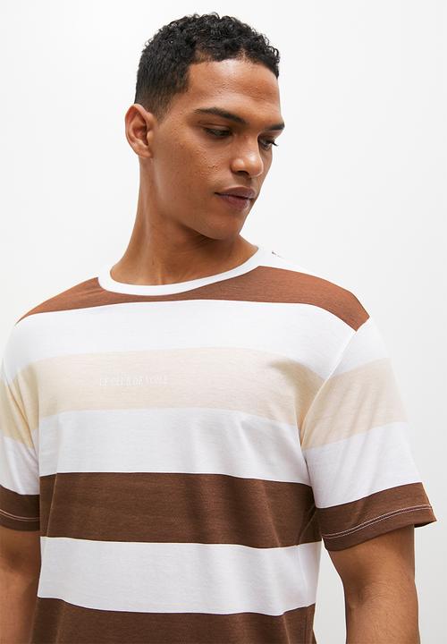 Superbalist - Ash bold y/d stripe tee - brown & ecru