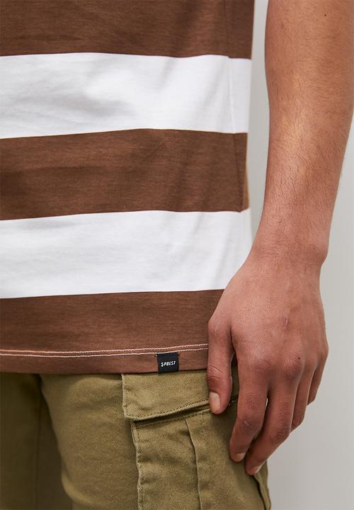 Superbalist - Ash bold y/d stripe tee - brown & ecru