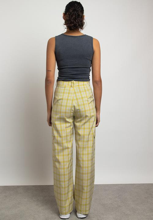 Daisy Street - Check cargo trouser - white & yellow check