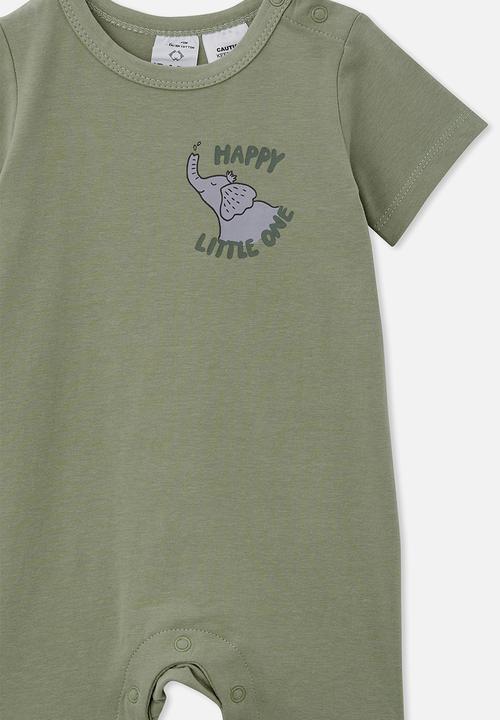 Cotton On - The short sleeve romper - deep sage happy little one