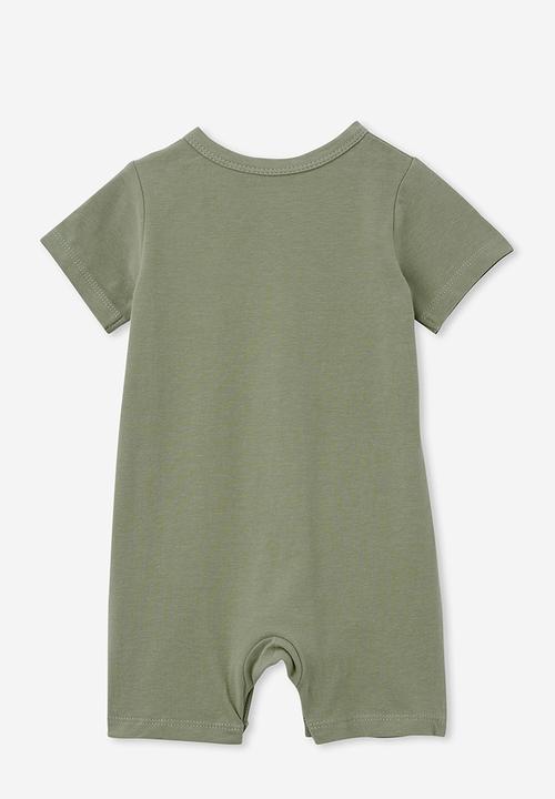 Cotton On - The short sleeve romper - deep sage happy little one
