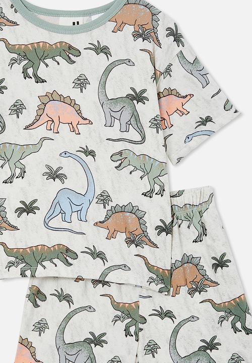 Cotton On - Damon short sleeve pyjama set - oatmeale marle/tropical dinos