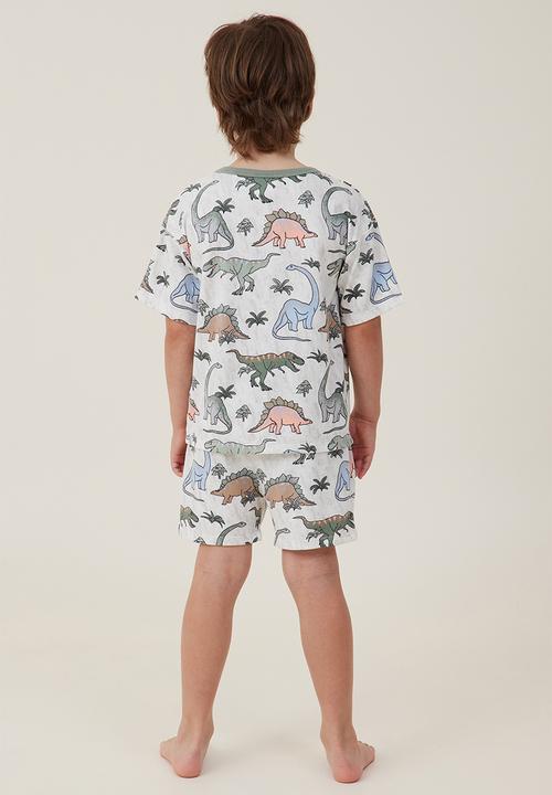 Cotton On - Damon short sleeve pyjama set - oatmeale marle/tropical dinos