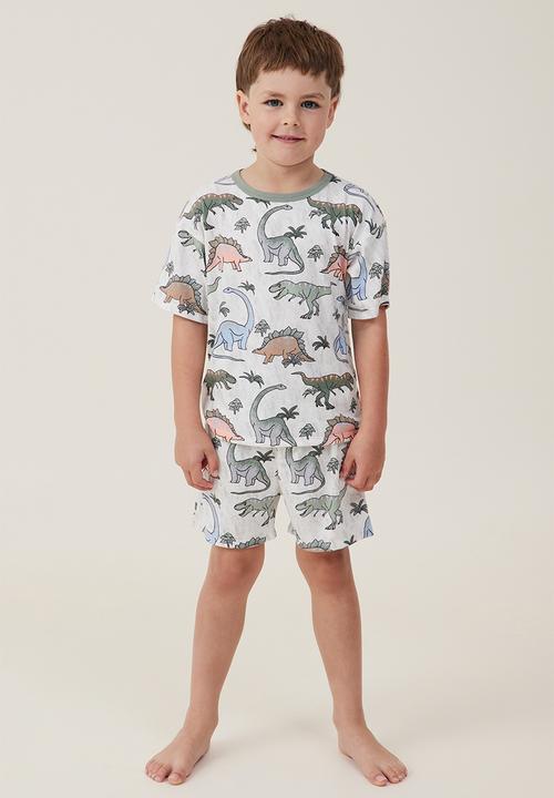Cotton On - Damon short sleeve pyjama set - oatmeale marle/tropical dinos