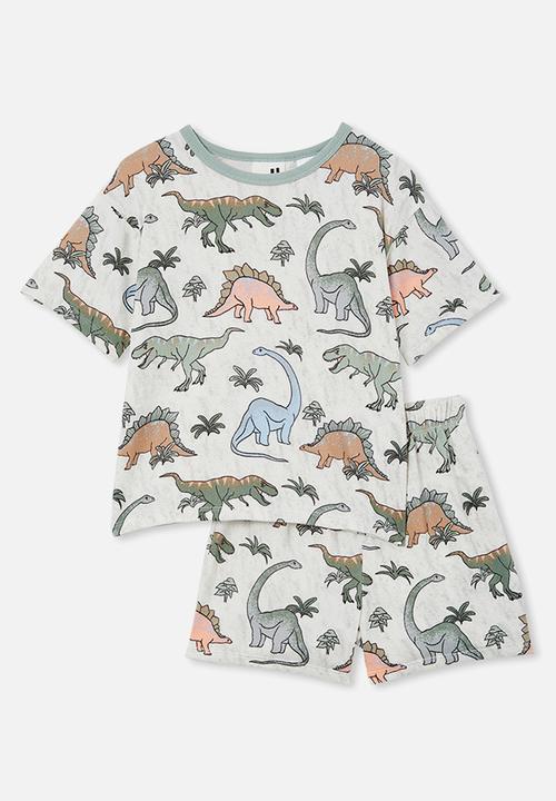 Cotton On - Damon short sleeve pyjama set - oatmeale marle/tropical dinos