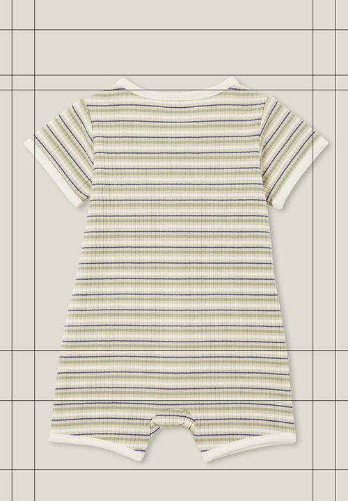 Cotton On - The short sleeve zip romper - rib deep sage stripe