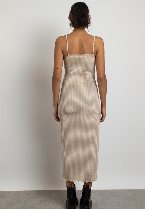 Daisy Street - Crinkle midi cami dress - neutral check