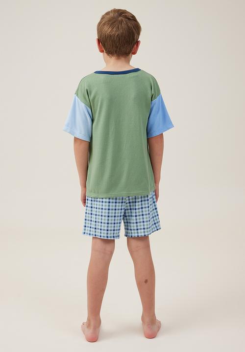 Cotton On - Damon short sleeve pyjama set license - lcn dis deep sage/mickey tropical palm