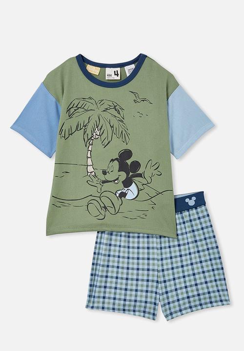 Cotton On - Damon short sleeve pyjama set license - lcn dis deep sage/mickey tropical palm