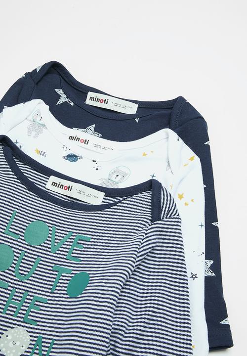 MINOTI - 3 Pack long sleeve tops - white & blue 