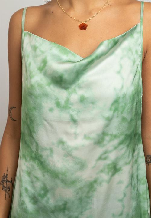 Daisy Street - Printed satin midi minah dress - green marble