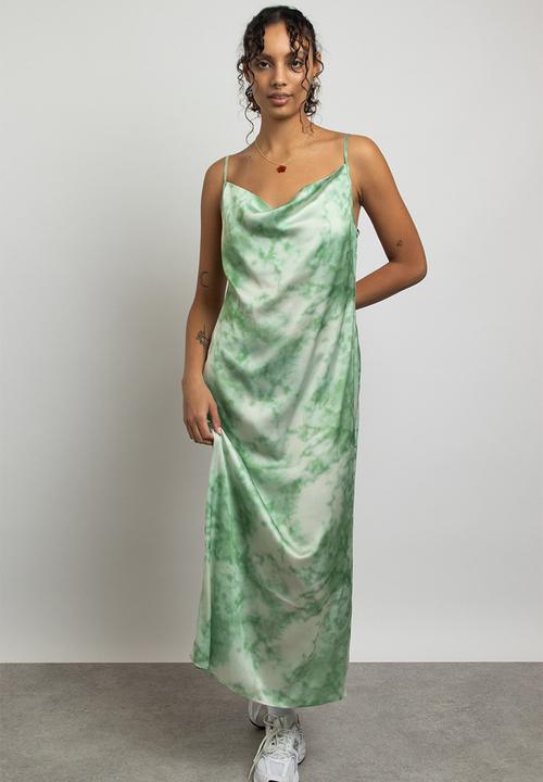 Daisy Street - Printed satin midi minah dress - green marble