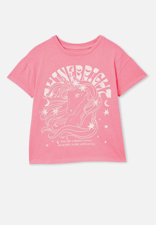 Cotton On - Poppy short sleeve print tee - bubblegum pop/shine bright unicorn