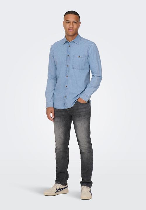 Only & Sons - Onslex reg chambray long sleeve shirt - light blue denim