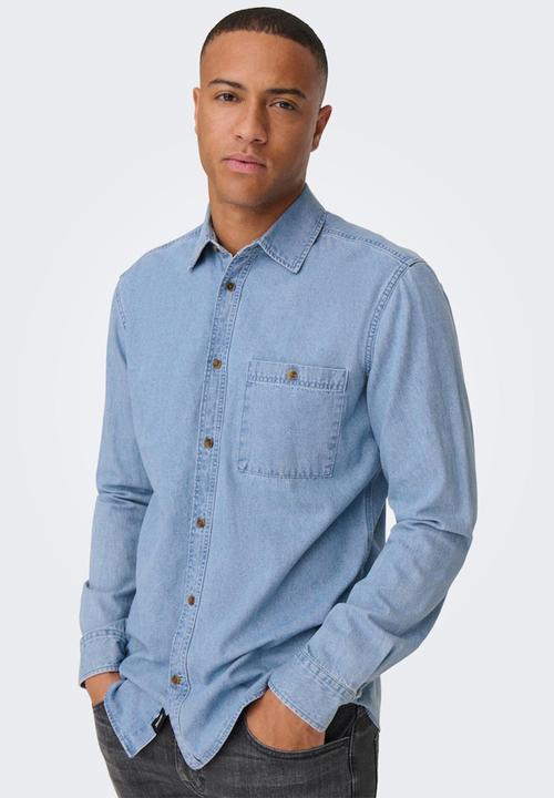 Only & Sons - Onslex reg chambray long sleeve shirt - light blue denim