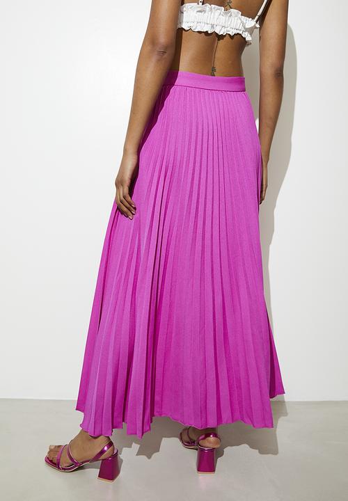 VELVET - Satin modaxi pleated skirt - cerise