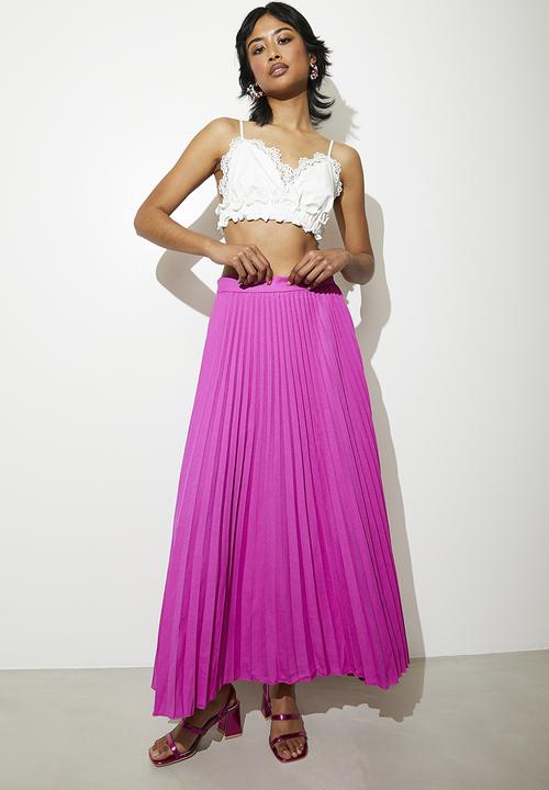 VELVET - Satin modaxi pleated skirt - cerise