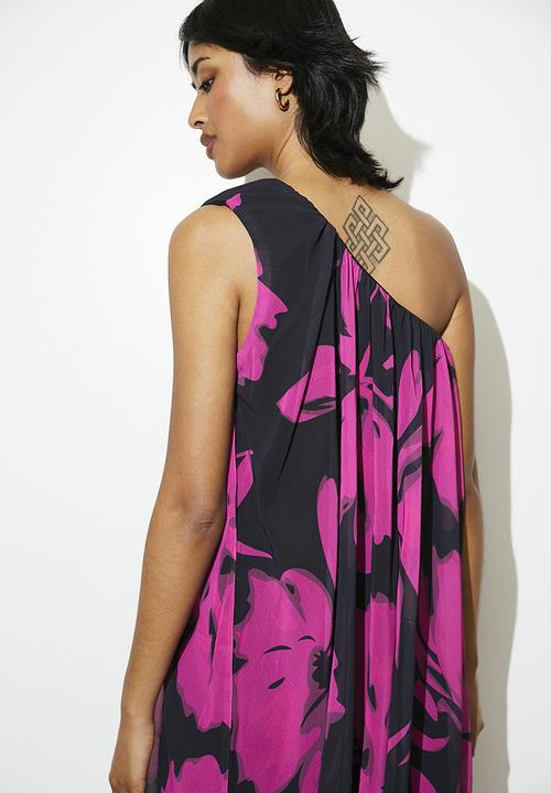 VELVET - Statement asymmetric maxi kaftan dress - black & pink