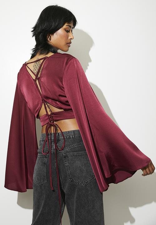 VELVET - Laceup v-neck shell - maroon