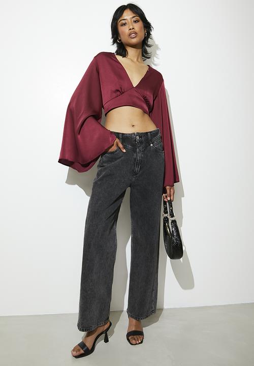 VELVET - Laceup v-neck shell - maroon