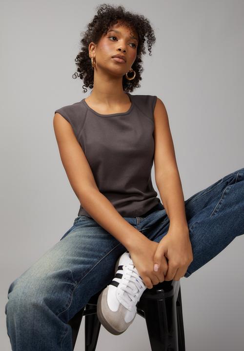 Factorie - Raglan curve hem tank - charcoal