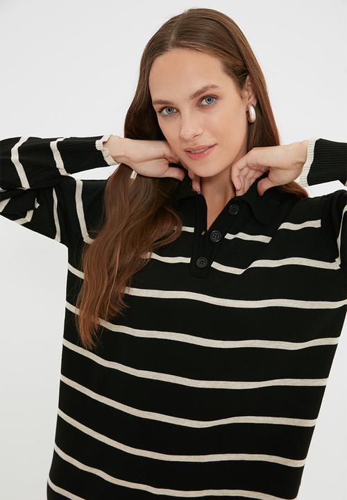 Trendyol - Modest stripe knit maxi dress - black/stone
