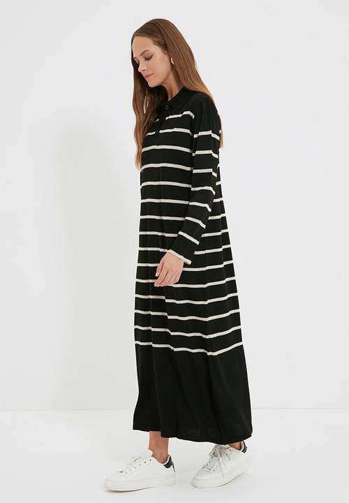 Trendyol - Modest stripe knit maxi dress - black/stone
