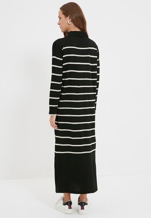 Trendyol - Modest stripe knit maxi dress - black/stone